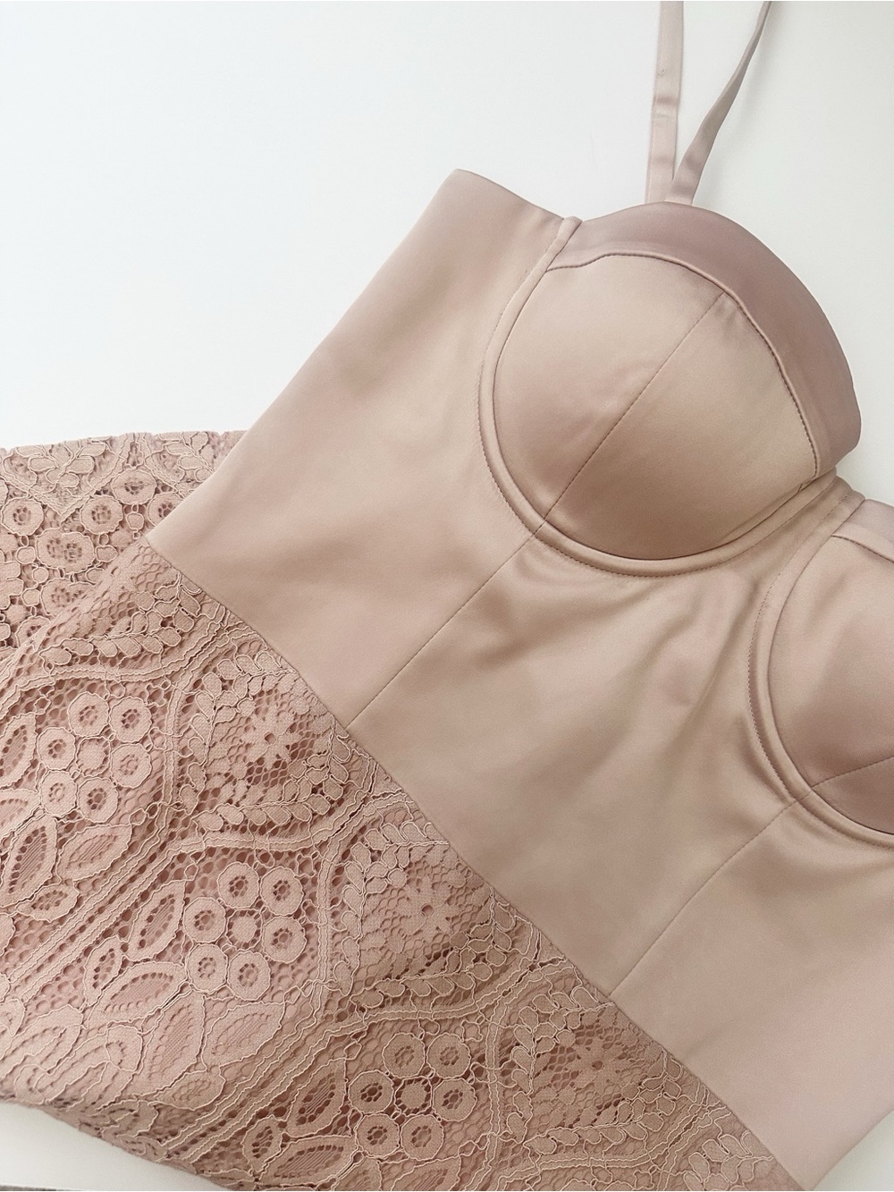 NWT Bebe Satin Bodice 2tone Lace Dress Blush 6-8